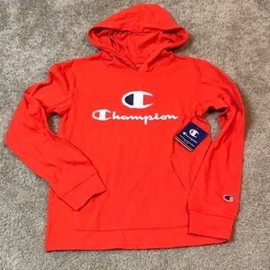 NWT Boys Champion long sleeve orange t shirt w hoodie -  Large